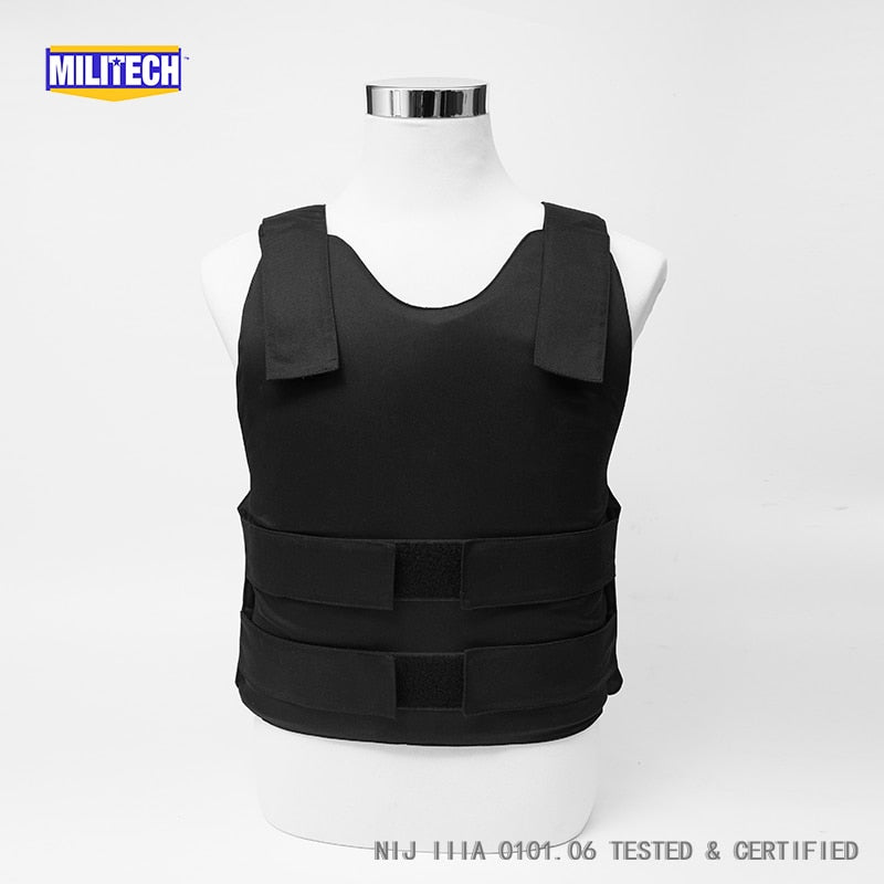 Militech Black NIJ IIIA 3A and Level 2 Stab Concealable Twaron Aramid Bulletproof Vest Covert Ballistic Bullet Proof Vest