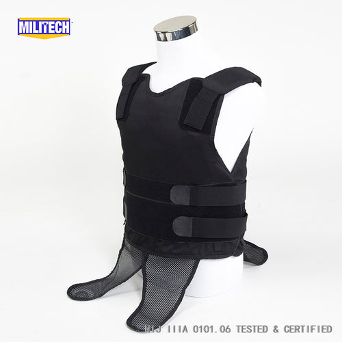 Militech Black NIJ IIIA 3A Concealable Under Shirt Twaron Aramid Bulletproof Covert Ballistic Bullet Proof Vest Body Armor Vest