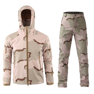 Military TAD Camouflage Shark Skin Soft Shell Tactical Suits Winter Autumn Waterproof Fleece Combat Gear Men clothing suit BF05