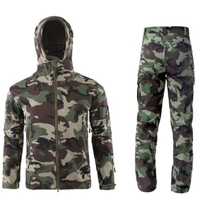 Military TAD Camouflage Shark Skin Soft Shell Tactical Suits Winter Autumn Waterproof Fleece Combat Gear Men clothing suit BF05