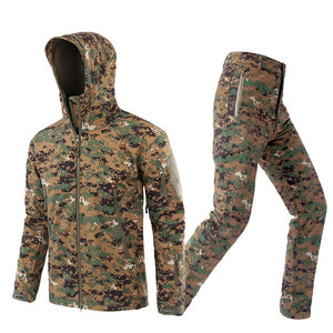 Military TAD Camouflage Shark Skin Soft Shell Tactical Suits Winter Autumn Waterproof Fleece Combat Gear Men clothing suit BF05