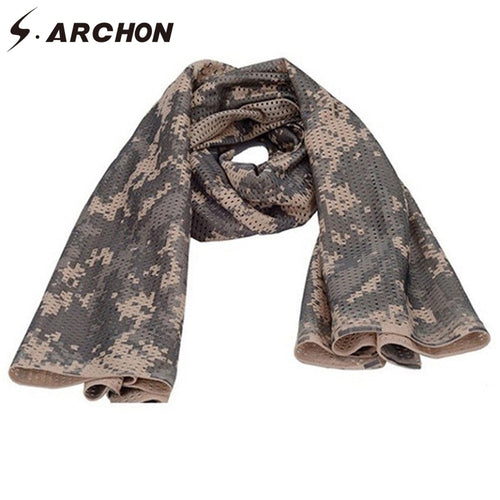 Military Camouflage Arab Scarves Men Jungle Camo Windproof Tactical Mesh Shawl Veil  Airsoft Armt Combat Scarf