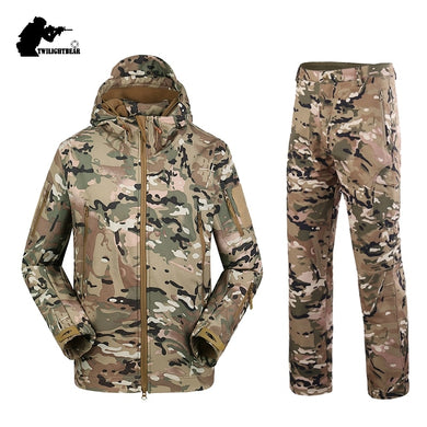 Military TAD Camouflage Shark Skin Soft Shell Tactical Suits Winter Autumn Waterproof Fleece Combat Gear Men clothing suit BF05