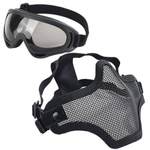 Load image into Gallery viewer, Airsoft Half Face Mask Steel Mesh and Goggles Set