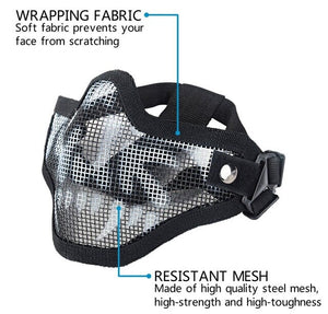 Airsoft Half Face Mask Steel Mesh and Goggles Set